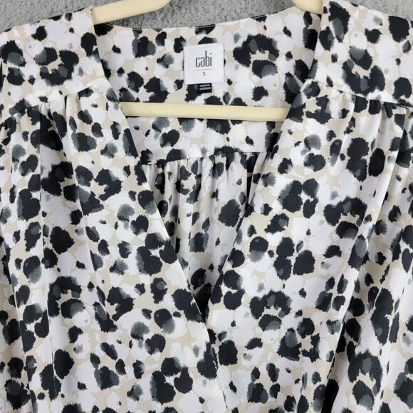 CAbi Blouse Womens Small Office Siren Ruched Sleeves Peplum V Neck Leopard Wrap - Picture 7 of 14